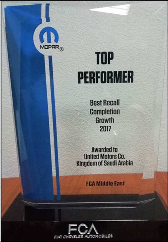 SRT_KSA's tweet photo. #المتحدة_للسيارات تحصد المرتبة الأولى وجائزة أفضل أداء في إنجاز الإستدعاءات المصنعية خلال 2017 على مستوى منطقتي الخليج العربي والشرق الاوسط. https://t.co/y2x4Wflp7b