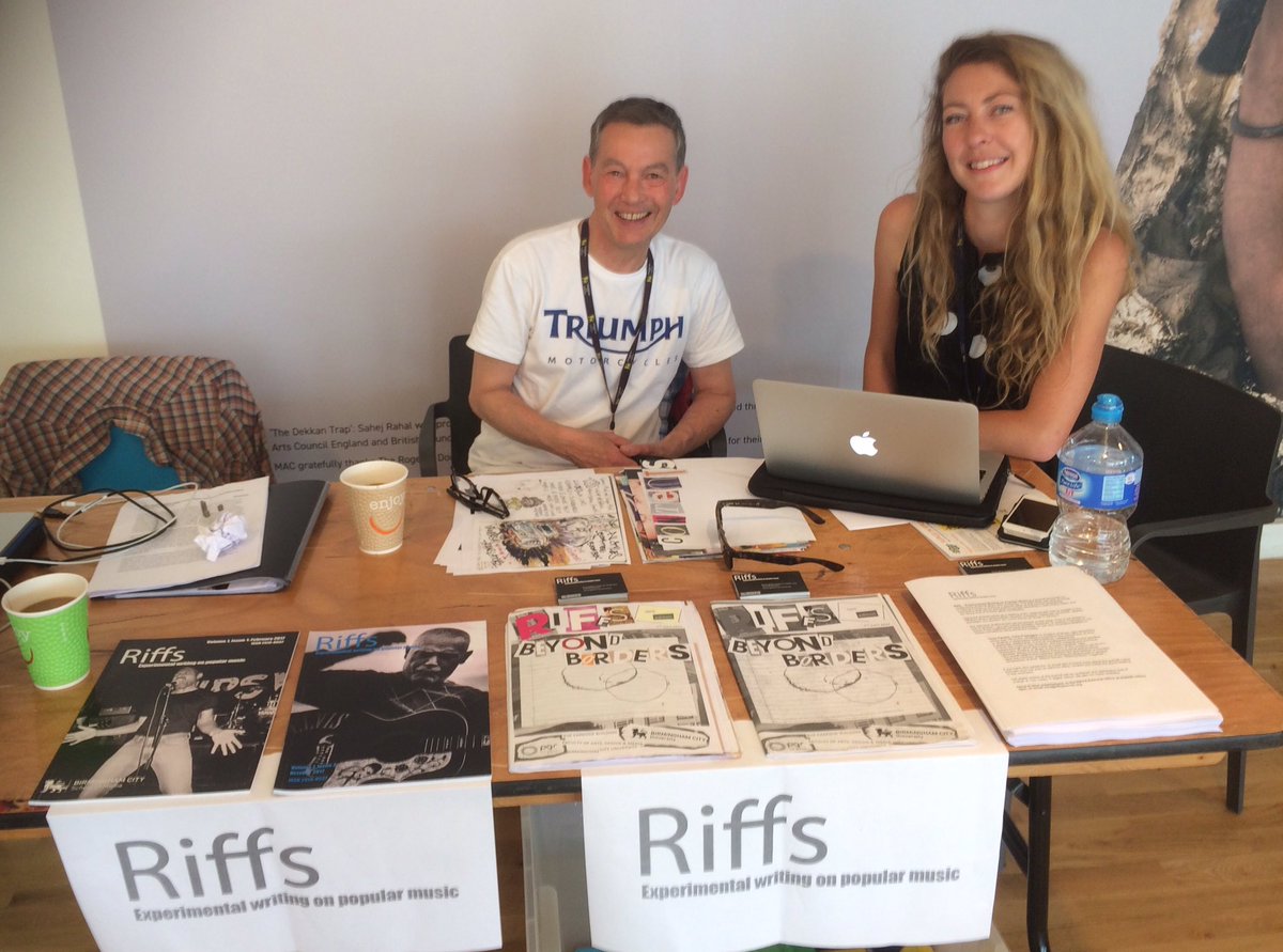 popmusicjournal's tweet photo. Some of the Riffs team at #surgeinspring at @mac_birmingham. We'll be producing a 'zine-style issue of Riffs today, written by musicians and audience members. Created, printed and distributed by 7pm. Let's go! https://t.co/le4BZgtgAl