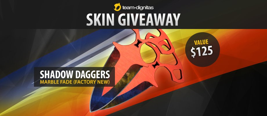 dignitas's tweet photo. GIVEAWAY: #CSGO Shadow Daggers | Marble Fade (Factory New)!

- Retweet this tweet
- Follow us
- Enter here: https://t.co/7rqlfL4XwE

Winner picked on May 15th! https://t.co/iaPzHhDbzr