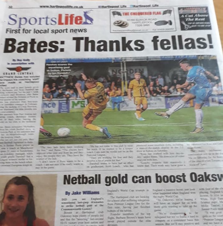 ianrandall71's tweet photo. When your mate oop Norf sends you your published match photos from the papers of #hartlepoolUtd #Pools game last weekend. 😊📷 #published #Igetpaid 😊#livingthedream #lifeaftercancer ⚽️@Joshhawkes5 https://t.co/TE70xvKt2s
