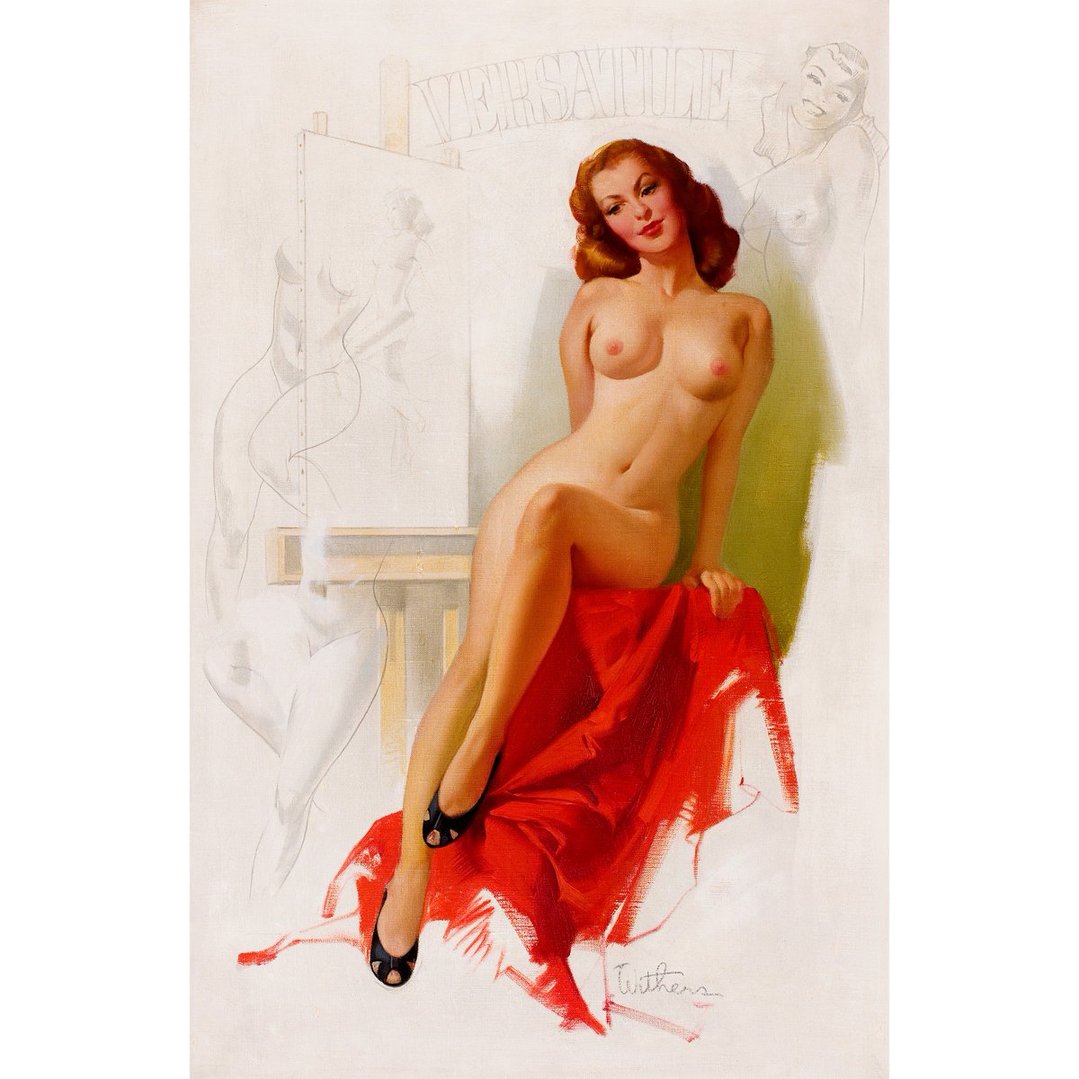 Ted Withers"Versatile Pin-up"Oil on canvas Vintage Pin-up Art #ar...