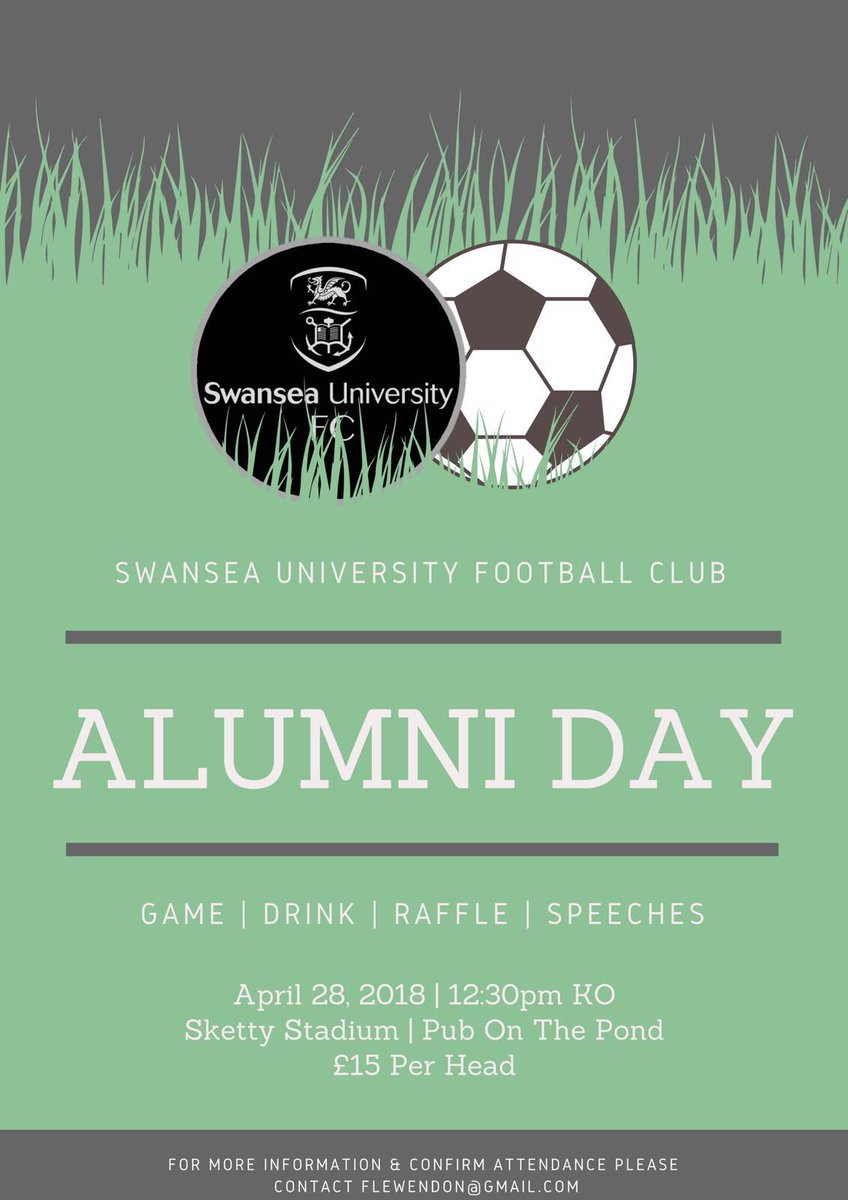 PureSwanseaFC's tweet photo. Calling alumni , members ,
supporters &amp; sponsors ⚽️🌍! 

We hope to see as many as you as possible next Sat 28th for innagural club Alumni game !

Game : 
📌Sketty Stadium 12.30 ⚽️

Refreshments / Speeches 🍻🍴:
📍Pub on the Pond 5-8.30. https://t.co/LTDkyrcRWX
