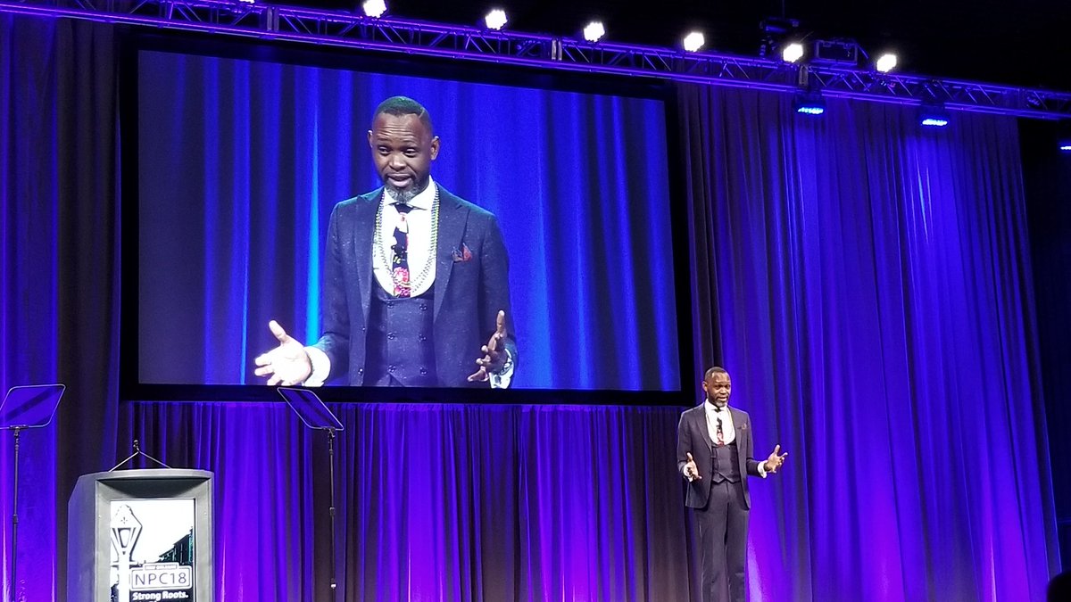 mitchell_silver's tweet photo. Opening Keynote by Derreck Kayongo. Global Soap Project. This is going to be good. Recycles hotel soap to share with the world. Powerful speaker. Great message. @DerreckKayongo #NPC18 https://t.co/n38T3rNN7I
