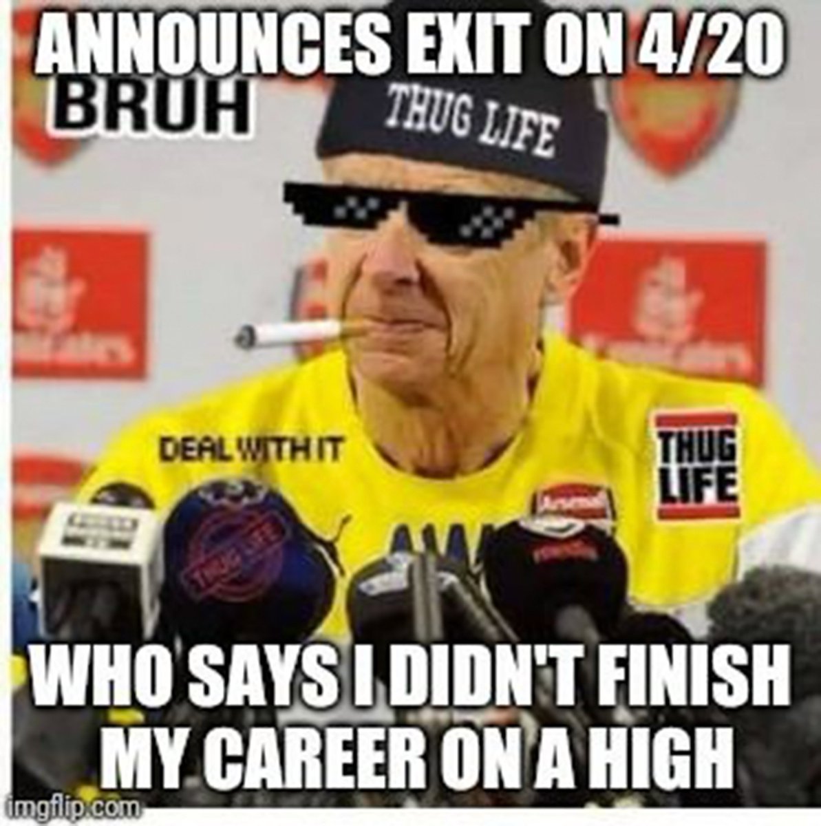PlayGafferHQ's tweet photo. Finishing 4th out of 20 is all part of the thug life code #BlazeIt #thug #ars #Gooners #EPL #Wenger https://t.co/RJ5u3UjmWy