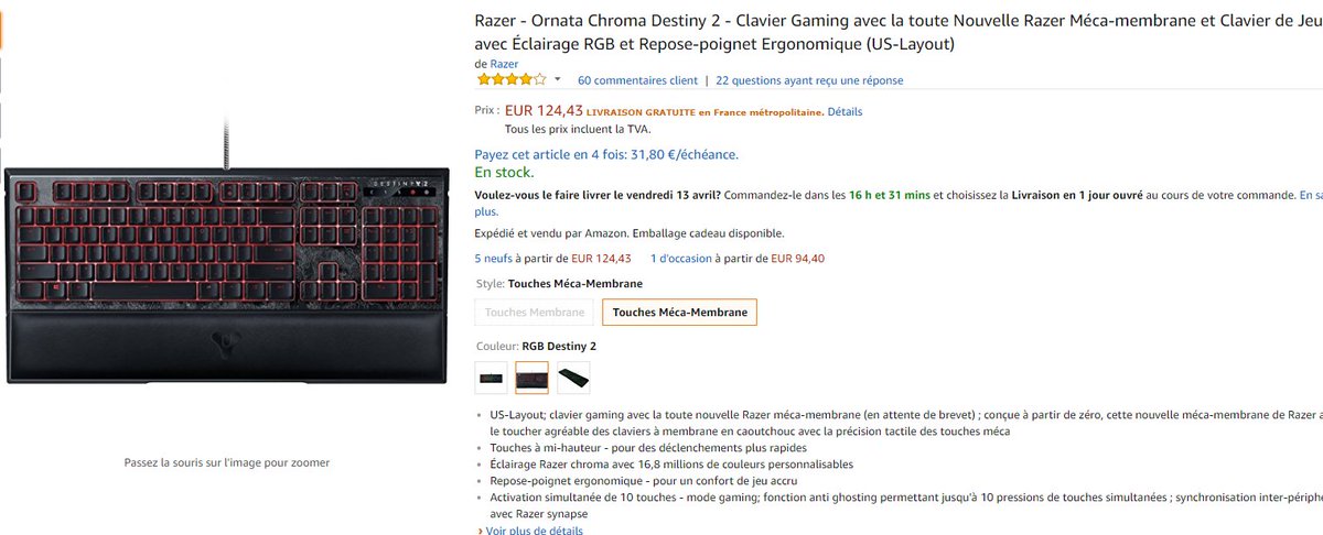 Pc_Gamer_Mania's tweet photo. @TeamRazer - Ornata Chroma Destiny 2 SI VOUS VOULEZ UN CLAVIER GAMING DE QUALITÉ Razer - Ornata  IL EST  FAIS POUR VOUS VOICI LE LIEN SPÉCIAL POUR ETRE AVANTAGÉ : https://t.co/jpq1KEVaKm …  
#gaming #games #gamer #RT #clavier #Professional #gameur #logitech #fortnite #Destiny2 https://t.co/MdeUfs42KS