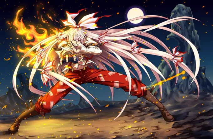 #えっちな感じにならないもこたん選手権過去絵でお邪魔します。最近このテイストの妹紅描いてないなぁ。 
