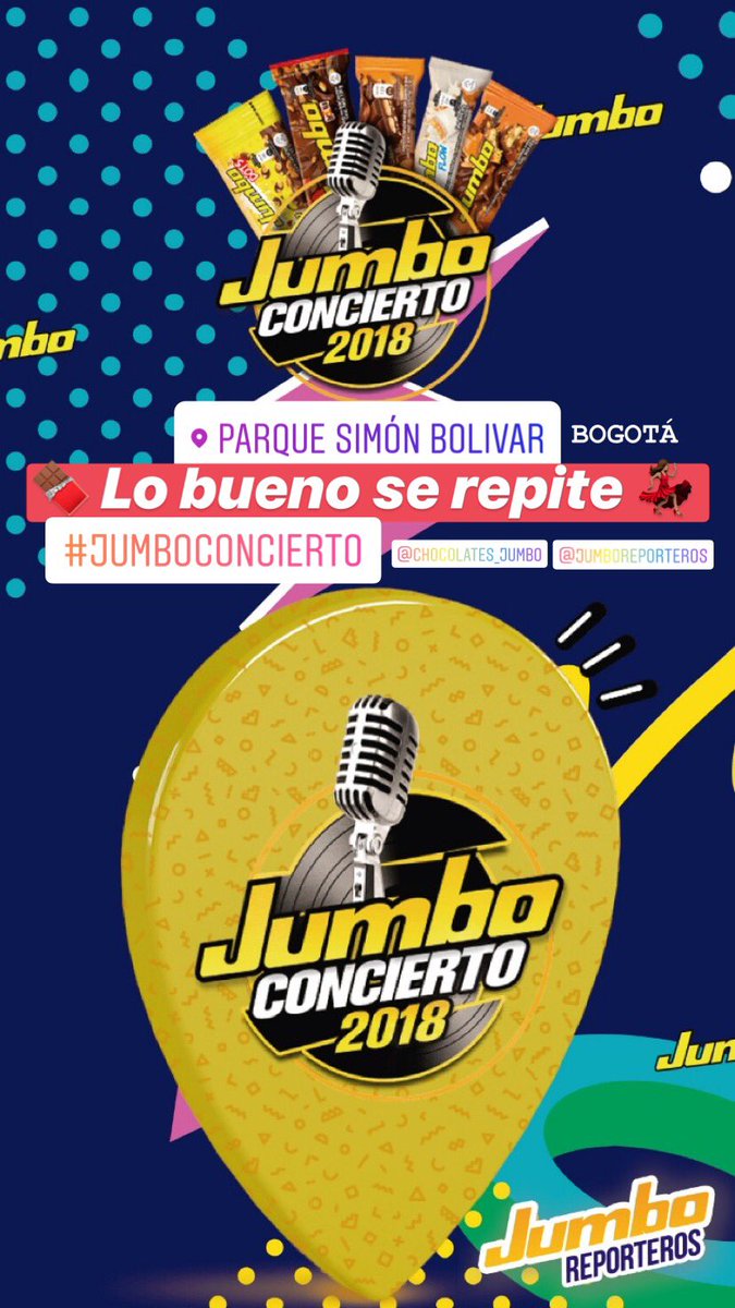JumboReporteros's tweet photo. Si Parceros lo bueno se repite ⚡️ #JumboConcierto en #Bogotá 😍🎶 @JumboChocolates #JumboReporteros https://t.co/pYar1cX4Hr