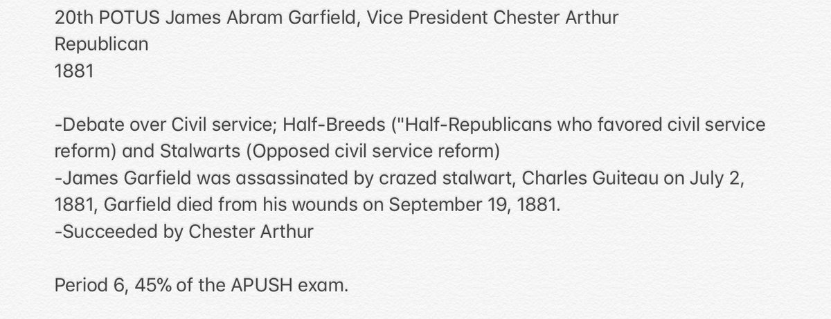 ChaseCatoRVHS's tweet photo. 20 days from the APUSH exam, #APUSHPresidentialCountdown President Garfield. #POTUSProfiles #APUSH20 https://t.co/RXBJvAHPUc