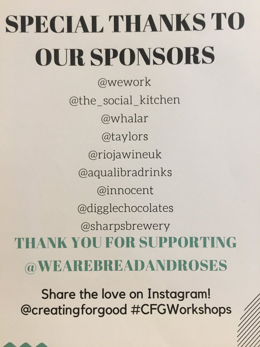 CreatingforGood's tweet photo. Thank you to all our amazing sponsors! #CFGworkshops https://t.co/bcQym0tcy2