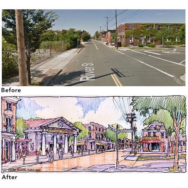 ROA Design for Proposed Termination of Blatchley Avenue At River Street. Before and After. Michael Morrissey Rendering  #urbandesigns #terminatedvista #communitydesign #neighborhooddesign #newurbanism #walkability #mixedincome #mixeduse #density #civicde… ift.tt/2HNWOmE