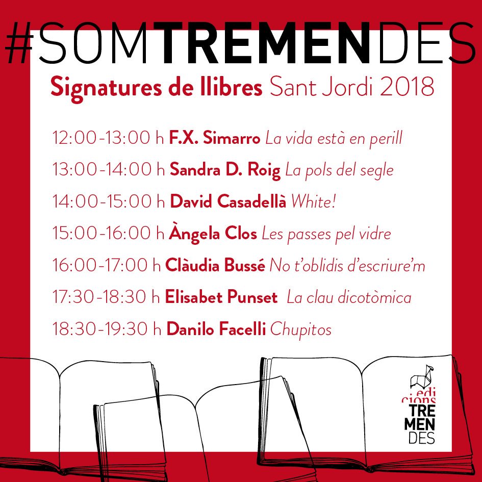 ed_tremendes's tweet photo. Signatures de les novetats tremendes #SantJordi2018 a Plaça Catalunya de Girona!!!
@SimarroF @AngelaClos22 @davidCasLlav @elisabetpunset #sandradroig #danilofacelli #claudiabusse 

#somtremendes https://t.co/iEurSA14B0