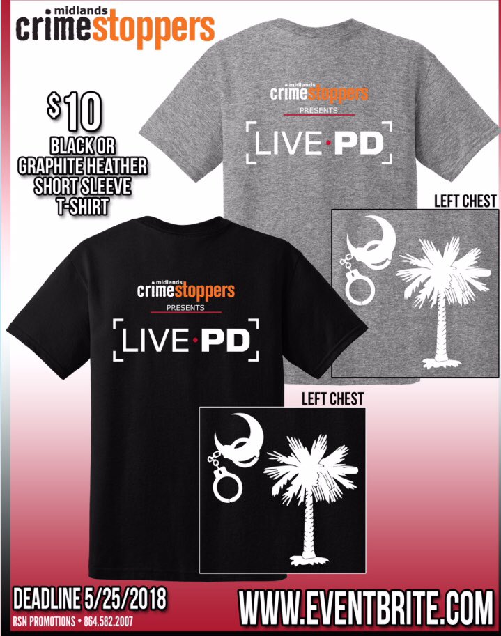 MidlandsCrime's tweet image. Pre order your shirts! Get ready for fun, food, and so much more! Go to eventbrite.com and search Midlands Crimestoppers. See you there!  @RCSD #livepd