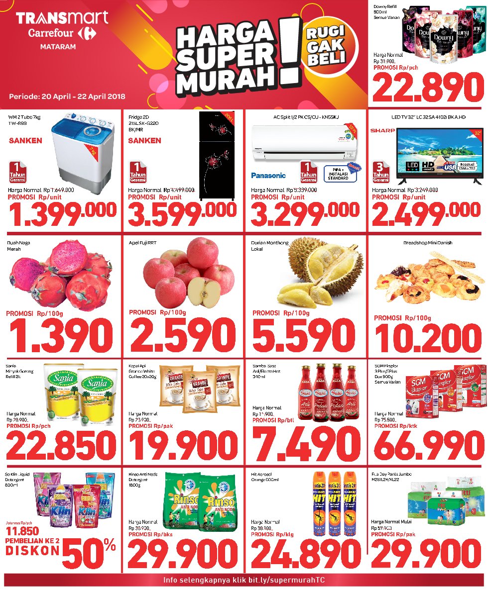 Transmart_IND's tweet photo. SUPER MURAH di Transmart Mataram, Padang, Pekanbaru dan Maguwo Yogyakarta. Serbu segera produk hemat di akhir pekan ini. Promo berlaku 20-22 April 2018.
#PromoHebatTransmart #TransmartCarrefour https://t.co/RpXCHT6gkR