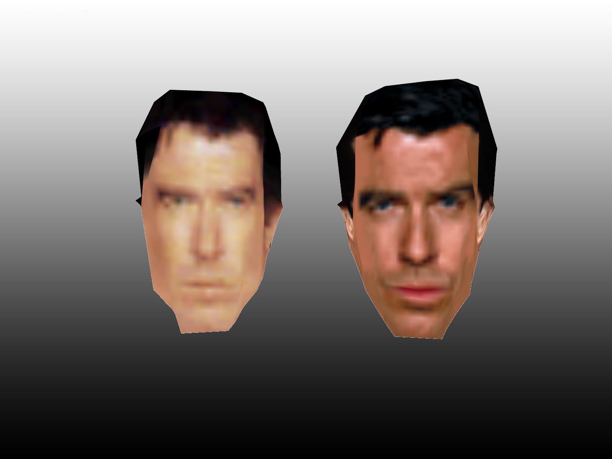 Starting from now, I'll improve the main cast of #Goldeneye for #Nintendo64. Hardware compatible of course AND it noes not require more processing power or use more texture space. I can explain how I achieved that later if people are interested. #lowpoly (for real) #modding #Bond