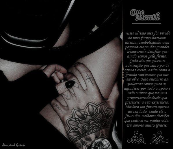 ⠀⠀2104 ⦚ One Month.
⠀Li no silêncio do teu olhar a doçura dos teus lábios que transbordavam amor. Amor este que soube que me consumiu quando o sentimento que o meu coração carregava era maior do que o meu peito poderia suportar.