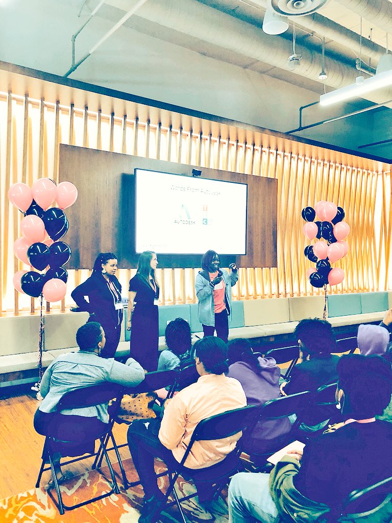 BlackGirlsCode's tweet photo. #BGC3DPrint -AUTODESK with some of their staff providing content and instruction pictured here is Phume, Paige, and Erica. https://t.co/XLdFQiVFAP