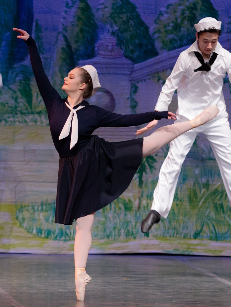 DancePrism's tweet photo. Zoe Tatarka as WAVE dances with a group of sailors on leave in VARIATIONS ON MAKE WAY FOR DUCKLINGS #DPDucklings #2ShowsLeft [photos by Dave Ferris] https://t.co/TZ5fXAhXV4