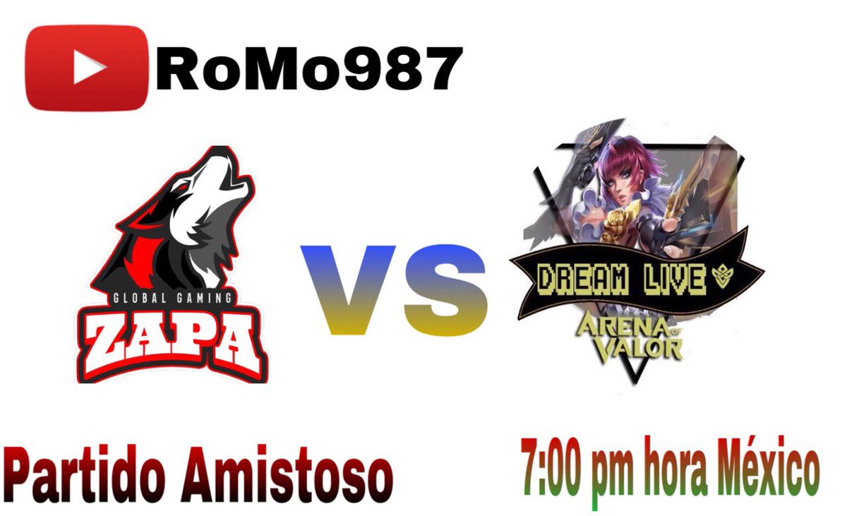 Hoy jugamos un partido amistoso 
Vs el gran equipo de <a href="/Zapa_eSports/">Zapa Global Gaming</a> 
En AoV casteado por @DL_RoMo987 
Los esperamos alas 7:00 pm hora México