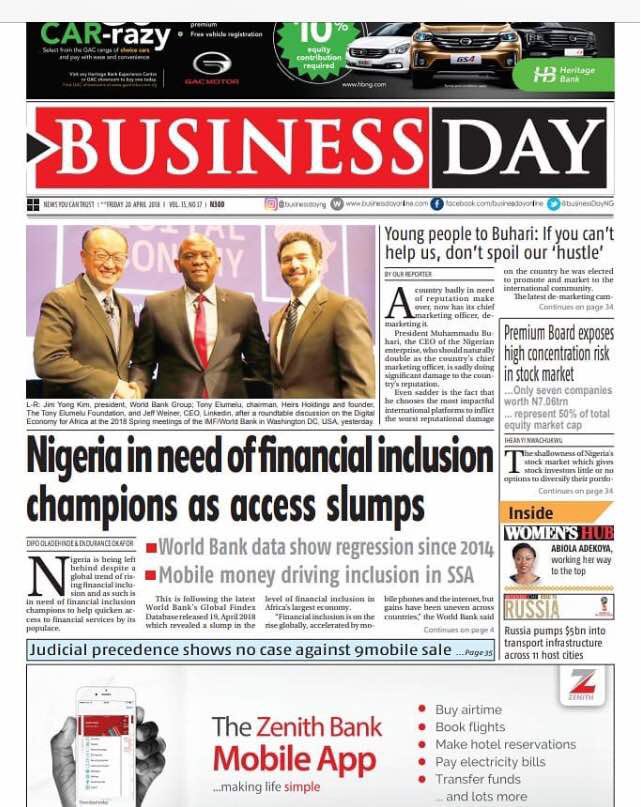 SunmboAdeoye's tweet photo. You can find the summary of the experiences of attendees of the 5th annual inspiring change conference, on Page 3 of women hub inside Friday 20th April 2018βs edition of Business Day newspapers. #icgamechanger #inspiringchangeconference cc: @Inspiringchang https://t.co/RUxpAuqi0I
