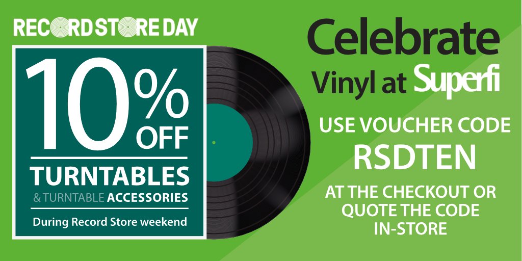 SuperfiOnline's tweet photo. Are you enjoying Record Store Day? To celebrate this annual event we’re giving you 10% off ALL turntables and turntable accessories this weekend…

So go put your records on! https://t.co/FRTdrP1kCk
#RSD2018 #RecordStoreDay https://t.co/sg4DCd0App
