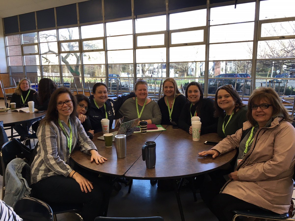 HumanitiesRHS's tweet photo. Such tremendous dedication from the RHS Humanities Department (plus our honorary guest).  We're having a great time spending a Saturday morning learning about teaching and literacy! #RandolphSchools #nErDCampNJ https://t.co/5exvg1AD7I