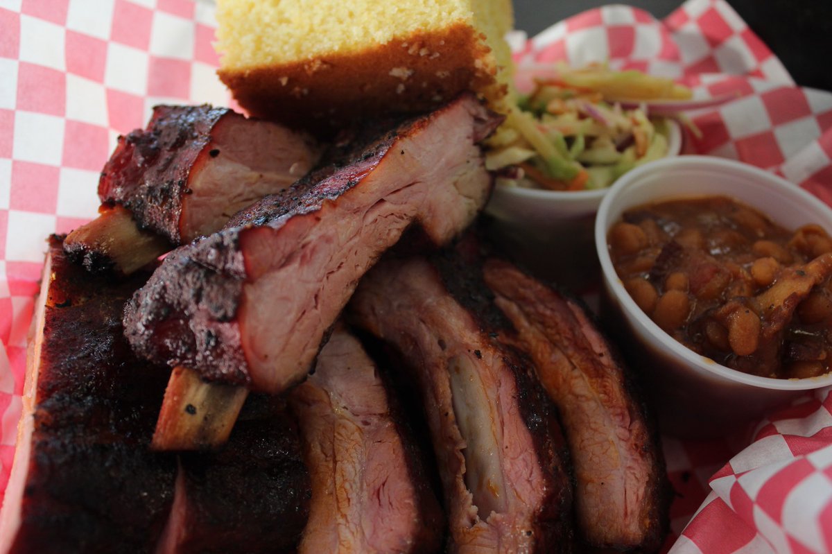 Bluffstop1's tweet photo. How tasty do these ribs look? They were a huge hit last night and will be served again today as well as our BBQ platter, which includes everything you see here plus chicken, sausage and brisket. Yum! https://t.co/7d3iBPg6k7