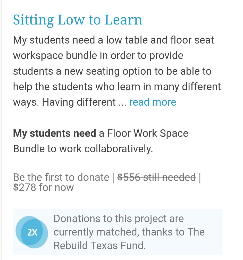 MrsAEMartindale's tweet photo. Please help me fund this #DonorsChoose project for my students.  @DonorsChoose #flexibleseating #helpmyclassroom @LakeshoreLM #donationsmatched
https://t.co/miZXzkHjFw https://t.co/RQoInpfina