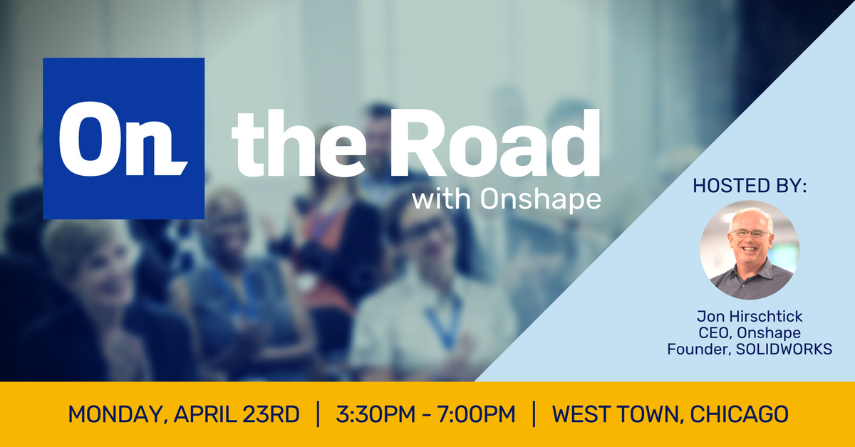 Onshape's tweet photo. If you're in the Chicago area, it's not too late to meet Onshape CEO (and Chicago native) Jon Hirschtick at the Onshape Road Show on Monday, April 23rd. Details and RSVP here: https://t.co/I3Mrwysw4C https://t.co/hOf9WQXen5