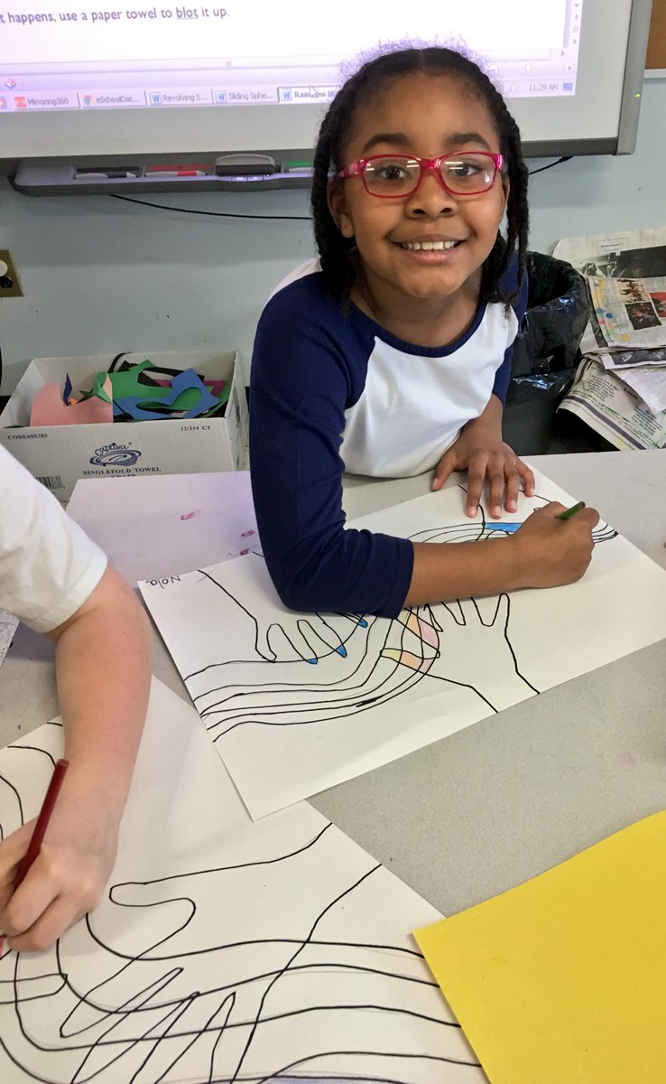 jemmer_art's tweet photo. Check out these amazing 3rd grade artists and the fun they’re having with watercolor pencils! #crayolafun @Crayola @NBUFSDPride @MartinAve_pta @PrincipalMalone @dmkalinowski @theartofed @SchoolArts 💟 Kids need art to be all they can be. #ArtsEdNow #artforall https://t.co/bzT27m3FoA