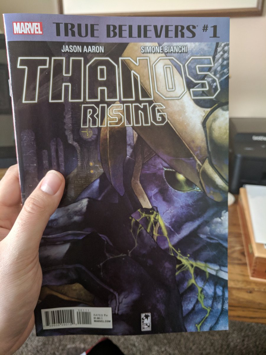 c_b_wonder's tweet photo. Starting my day by reading Thanos Rising #1 by @jasonaaron, @SBianchiArt, #SimonePeruzzi, and @ClaytonCowles. Courtesy of my local comic shop, @cotgreen. Excited to see him in Infinity War 💪 #ThanosRising #Thanos https://t.co/v1APvYmgPa