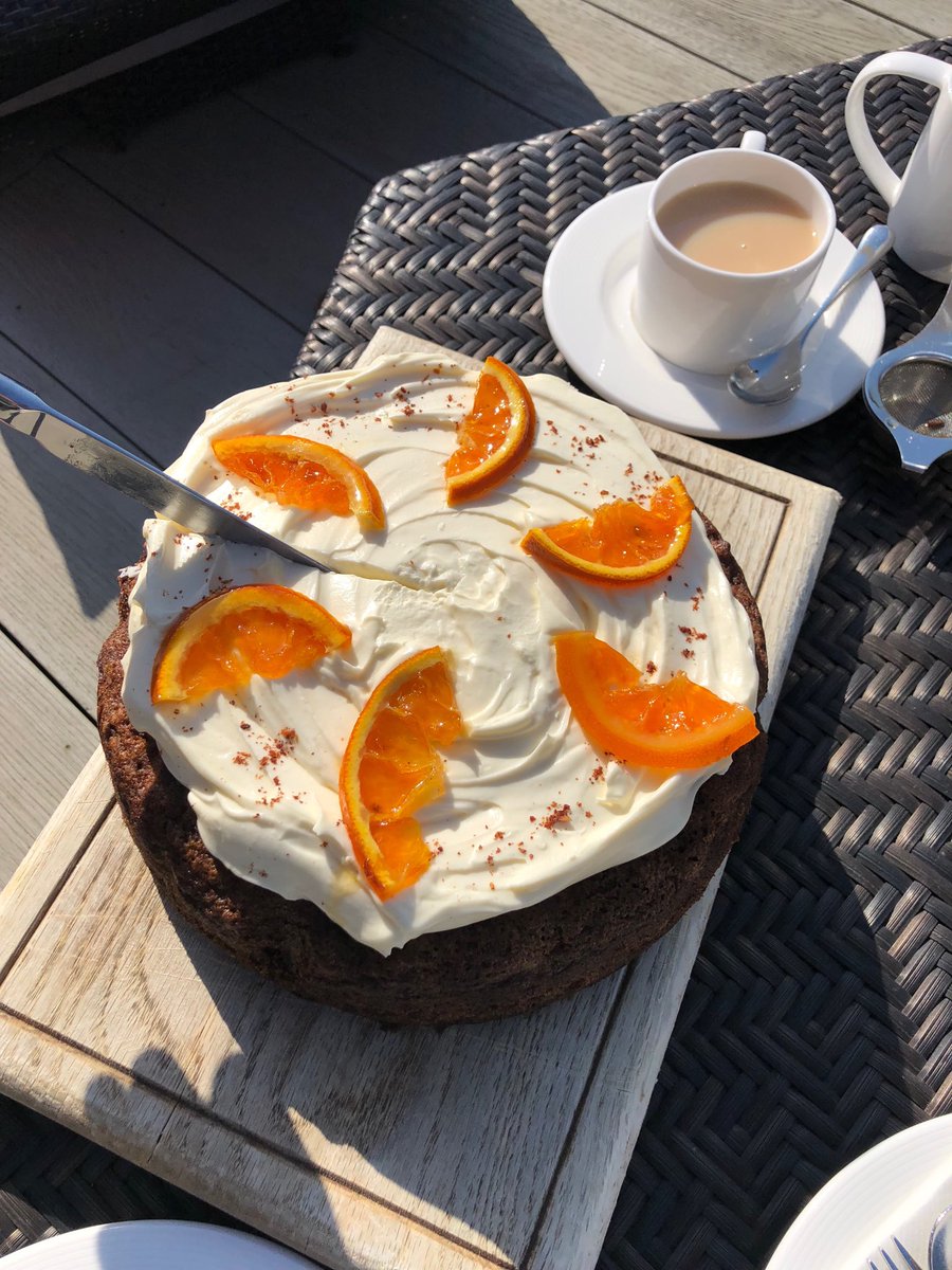 Dawn_French's tweet photo. Thank you @Olivecocafe for only THE MOST DELISH CAKE WE’VE EVER TASTED!  Cake &amp; sunshine. Perfik! #bestcafeinliskeard #kernow https://t.co/WH4spTPwgb