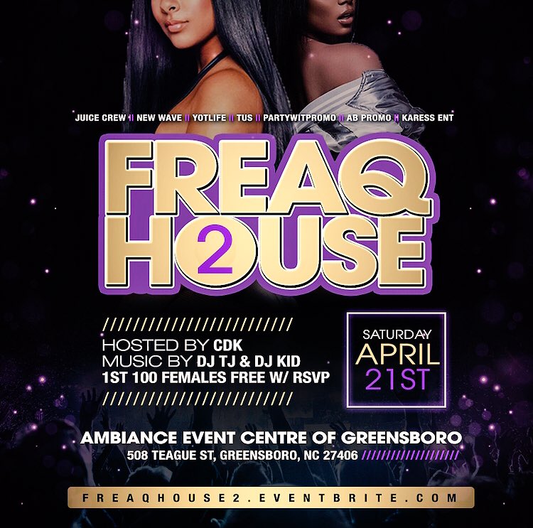 1400glock's tweet photo. Tonight 😈
#TUS X #JUICECREW X #NEWWAVE #PARTYWITPROMO
PRESENTS 🚨🚨🚨
#FREAQHOUSE2 @ #Ambiance
503 Teague St Greensboro NC
Hosted By @CDKonthemic
Music By @RealKiD__
Tickets Below ⬇️⬇️⬇️
https://t.co/oOxY4LIsUO
#NCAT #UNCG #WSSU
#TURNUPSQUAD 🤟🏾🔥 https://t.co/rSefLBwzgU