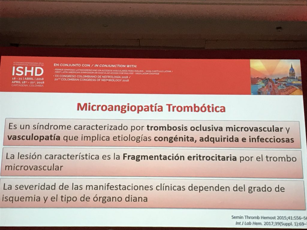 AcidosisTubular's tweet photo. “Microangiopatía trombótica MATs: la experiencia en Colombia“ Prof. Omar Cabarcas #ISHD2018 https://t.co/G5W9zqSGzT