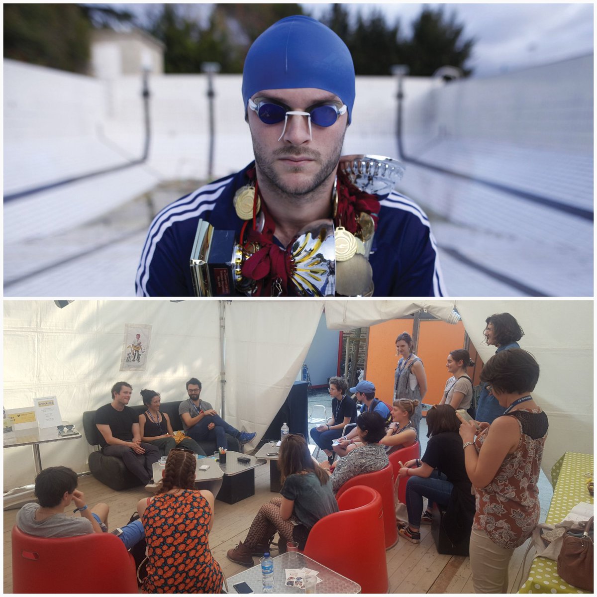 parcoursRM's tweet photo. Maxime Taffanel et toute l'équipe de 100 mètres papillon avec nous après leur spectacle. 
#TROPDEPLAISIRS 
#Mythos2018 https://t.co/8vIXoo4hRT