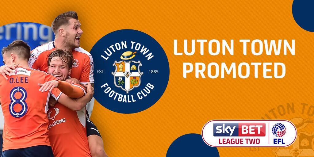 SkyBetLeagueTwo's tweet photo. They’re up! 

@LutonTown will be playing their football in @SkyBetLeagueOne next season. 🎩 https://t.co/sqwTIInQ53