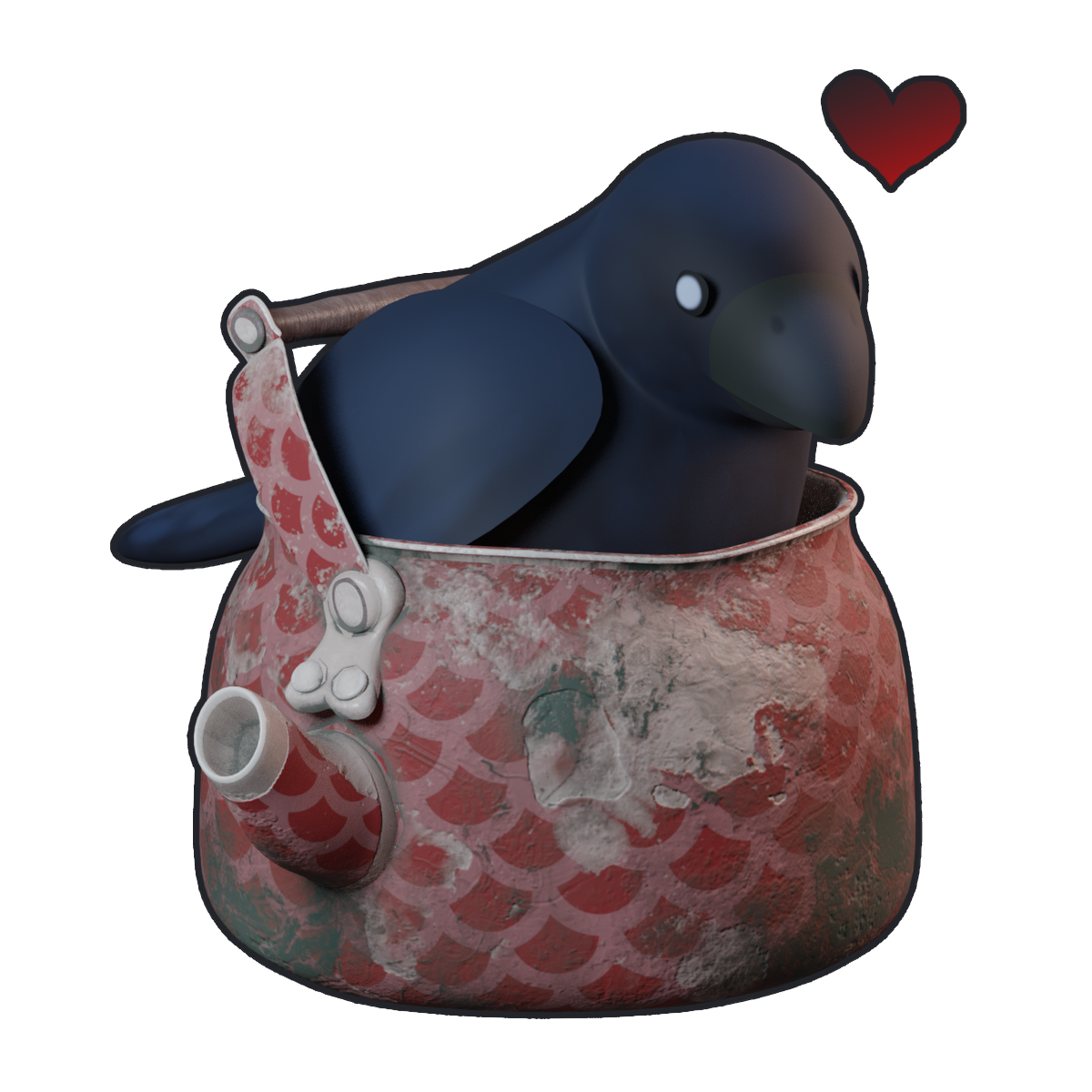 FlightyFelon's tweet photo. A little morning render of the crow boi for @qkjosh's and my #LDJAM #ludumdare #ldjam41 #nmmjam game. :>
Finished modeling, texturing and rigging the birds and kettle last night. Today is animation and environment art! https://t.co/hZU9gIGHQN