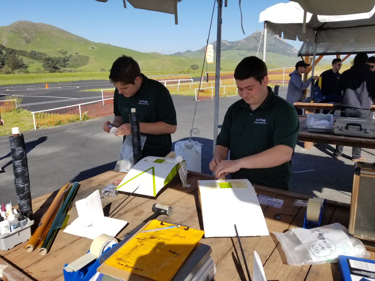 CalPolyDBF's tweet photo. Final touch ups before tech inspection at the California Flyoff #AIAADBF https://t.co/mUVnK1rJj8