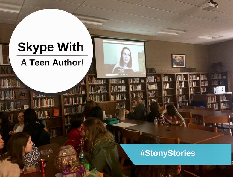 stony12270's tweet photo. Our recent Skype connection in the library with teen author @RTFbook #StonyStories #futurereadylibs #edchat https://t.co/fq5pbtIr7E https://t.co/4oGvyQMI4A