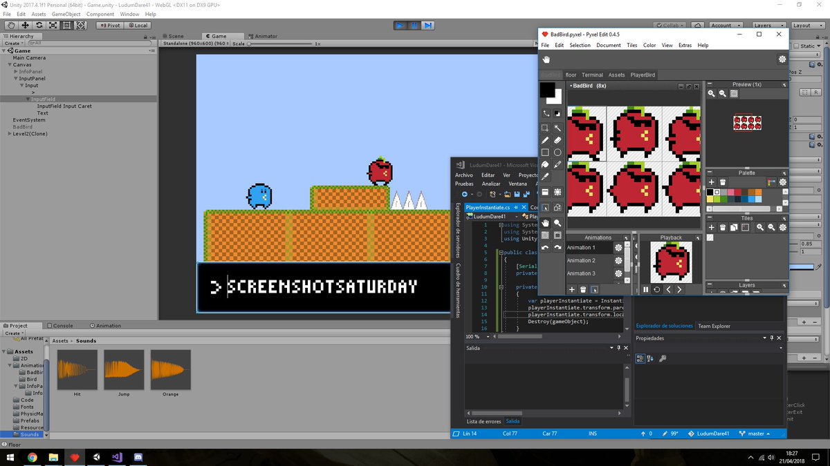 #screnshotsaturday My first Compo game for  #LudumDare41 in development with #unity #unity3d #madewithunity #hagamosvideojuegos Do you like my programmer art? LOL