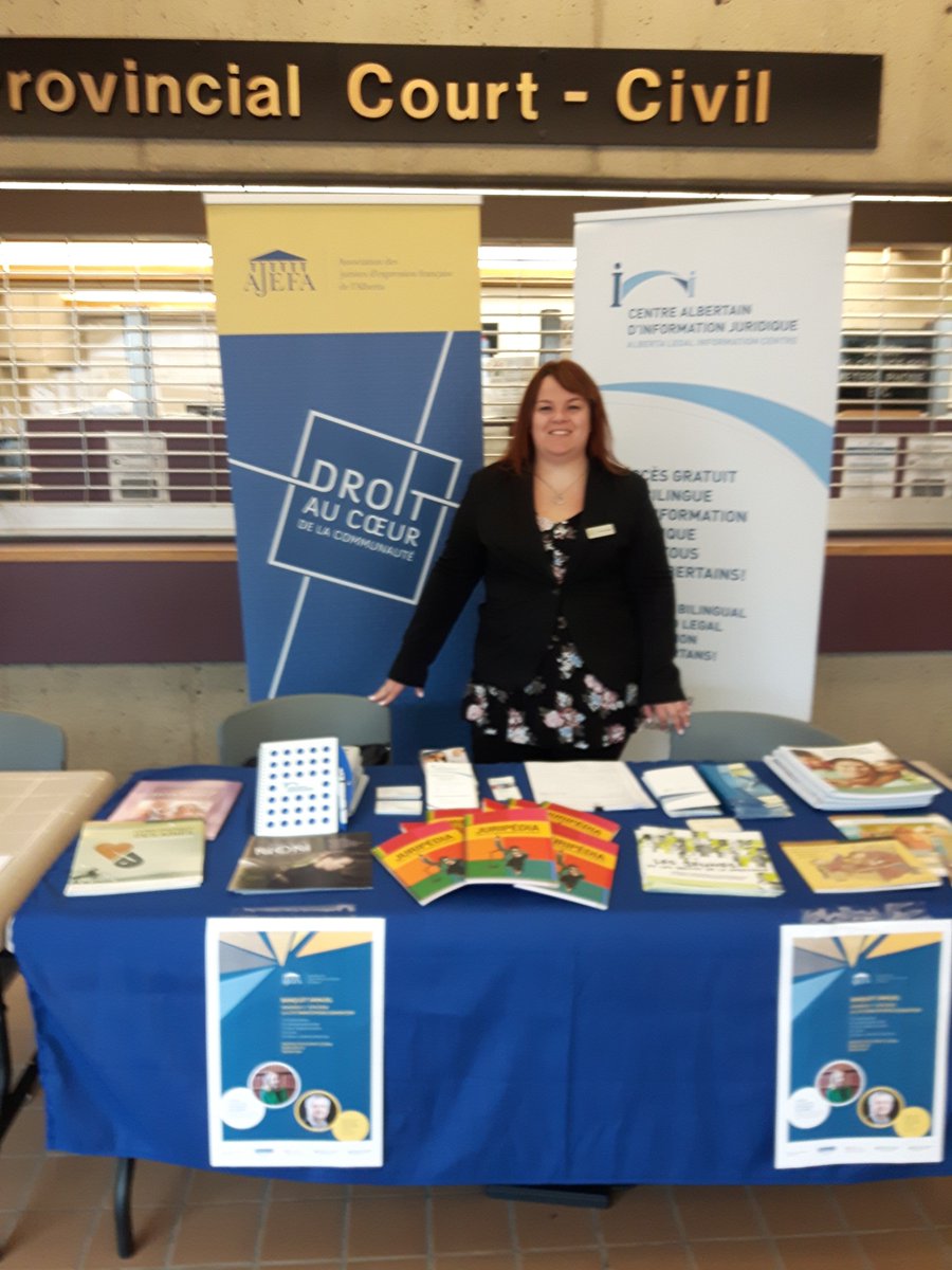 AJEFA's tweet photo. Visitez nos kiosques aux palais de justice de Calgary et d'Edmonton dans le cadre de la Journée du droit @LawDayAlberta et n'oubliez pas le procès simulé en français à Edmonton à 14h15! #frab #JusticeFR https://t.co/Og525QcNW2