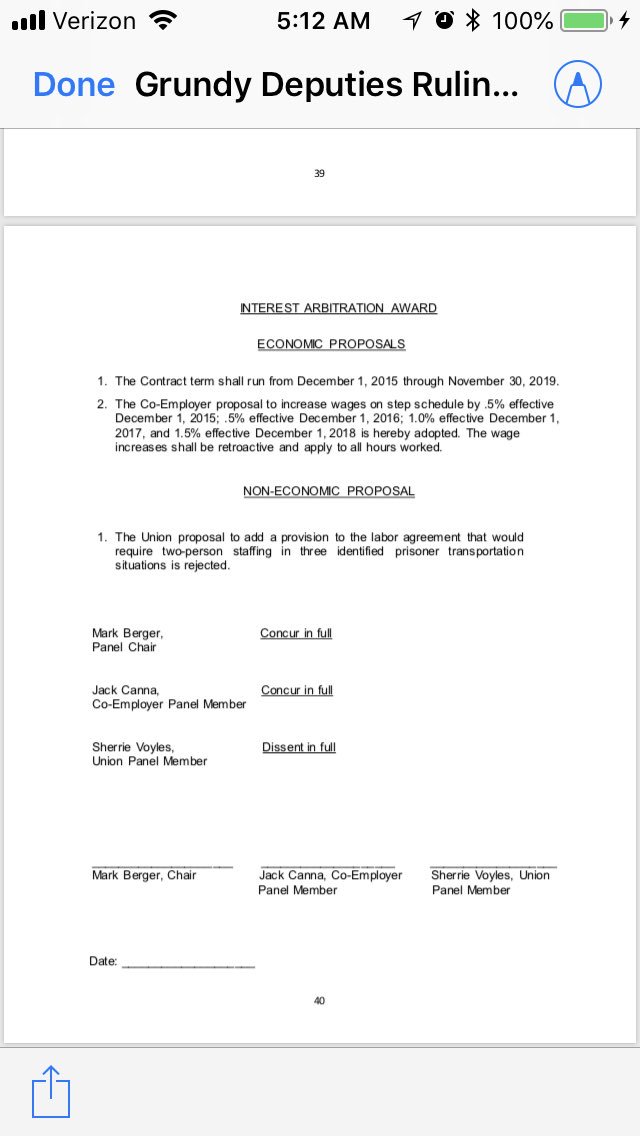 BrileyKen's tweet photo. I recently heard Sheriff Callahan on the radio talking about pay raises for Grundy County Deputies. The Sheriff said the raises were 3% first year, year two 3.5%, year three 3.5%, year four 4.25%. Here is the arbitrators award you decide. https://t.co/okTMz1ekaf
