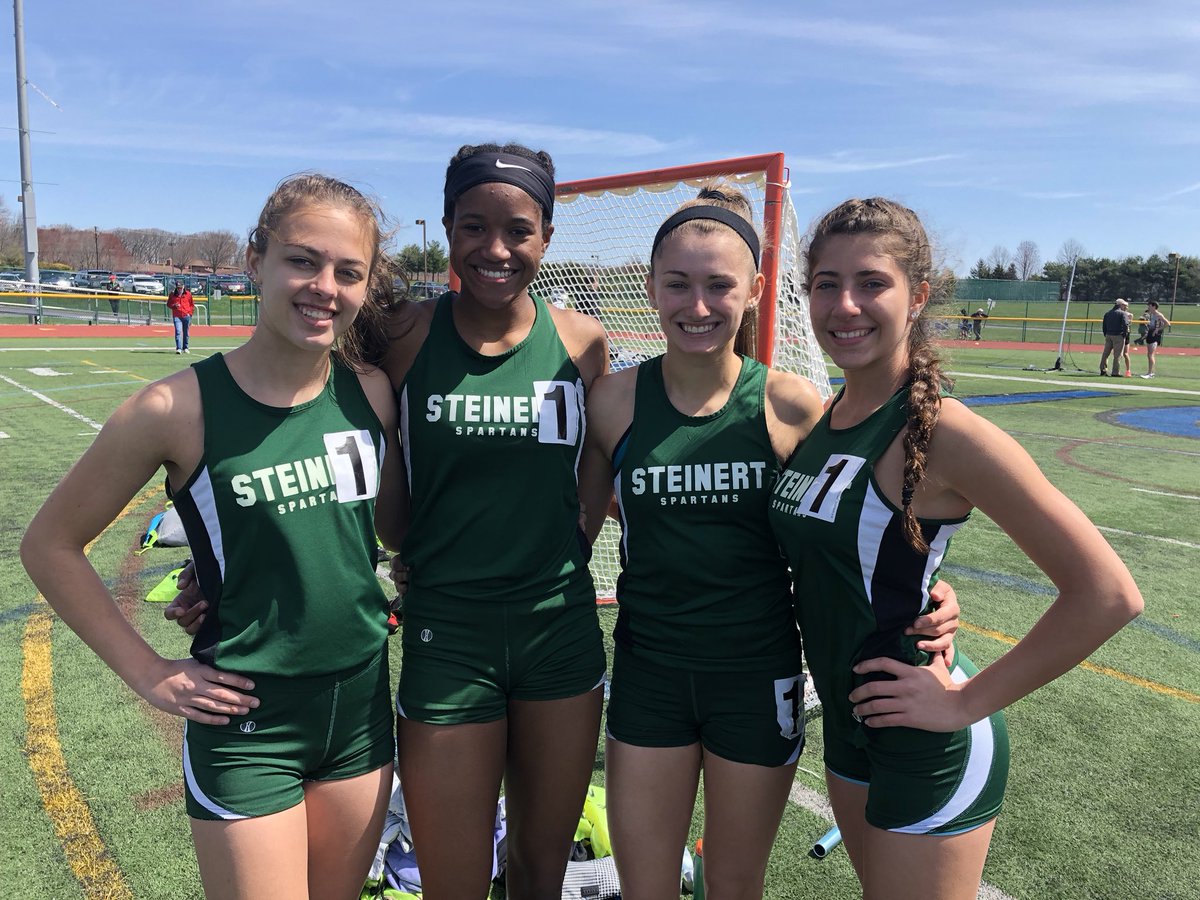 Girls SMR team: Rebecca Wisser, Amanda Papamanolis, Tatiana Dorner, and Ashley Navarro finish 1st in 4:13.8! Which also shatters the school record by 10 seconds!!! Awesome job girls!!@VPBRAZILSHS <a href="/PrincipalWebber/">Nate Webber</a> #steinertpride