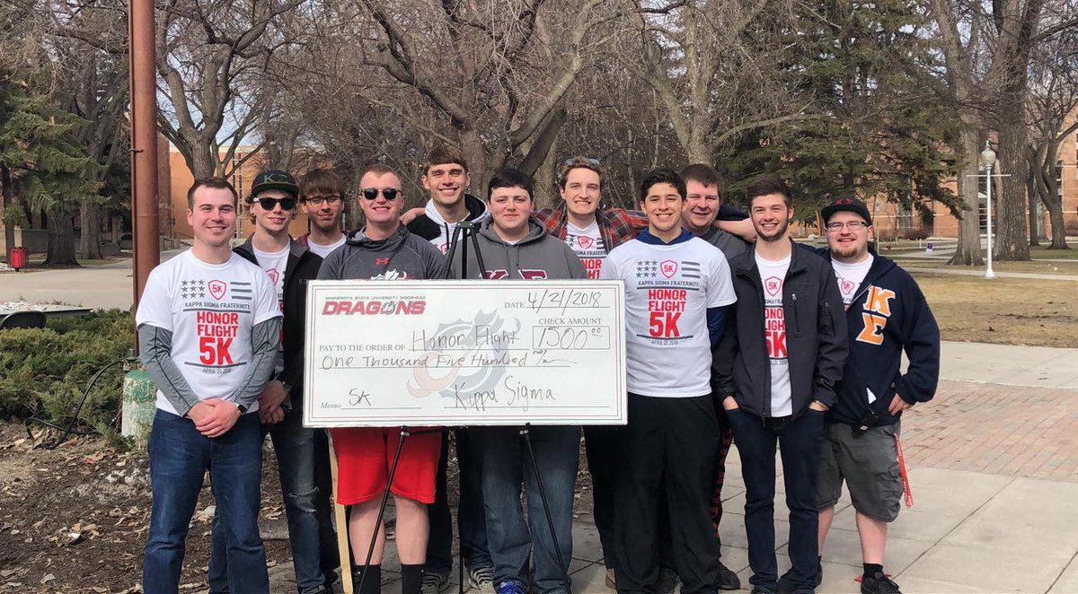 KappaSigmaMSUM's tweet photo. Today was the Kappa Sigma 5K for the Veterans Honor Flight of ND/MN!  Together, we raised over $1500! Thank you to all who helped us, and all the veterans for their service, THANK YOU for your service! #MSUMoorhead #thankyouforyourservice #veteranshonorflight #kappasigma https://t.co/AxoBWgfrbE