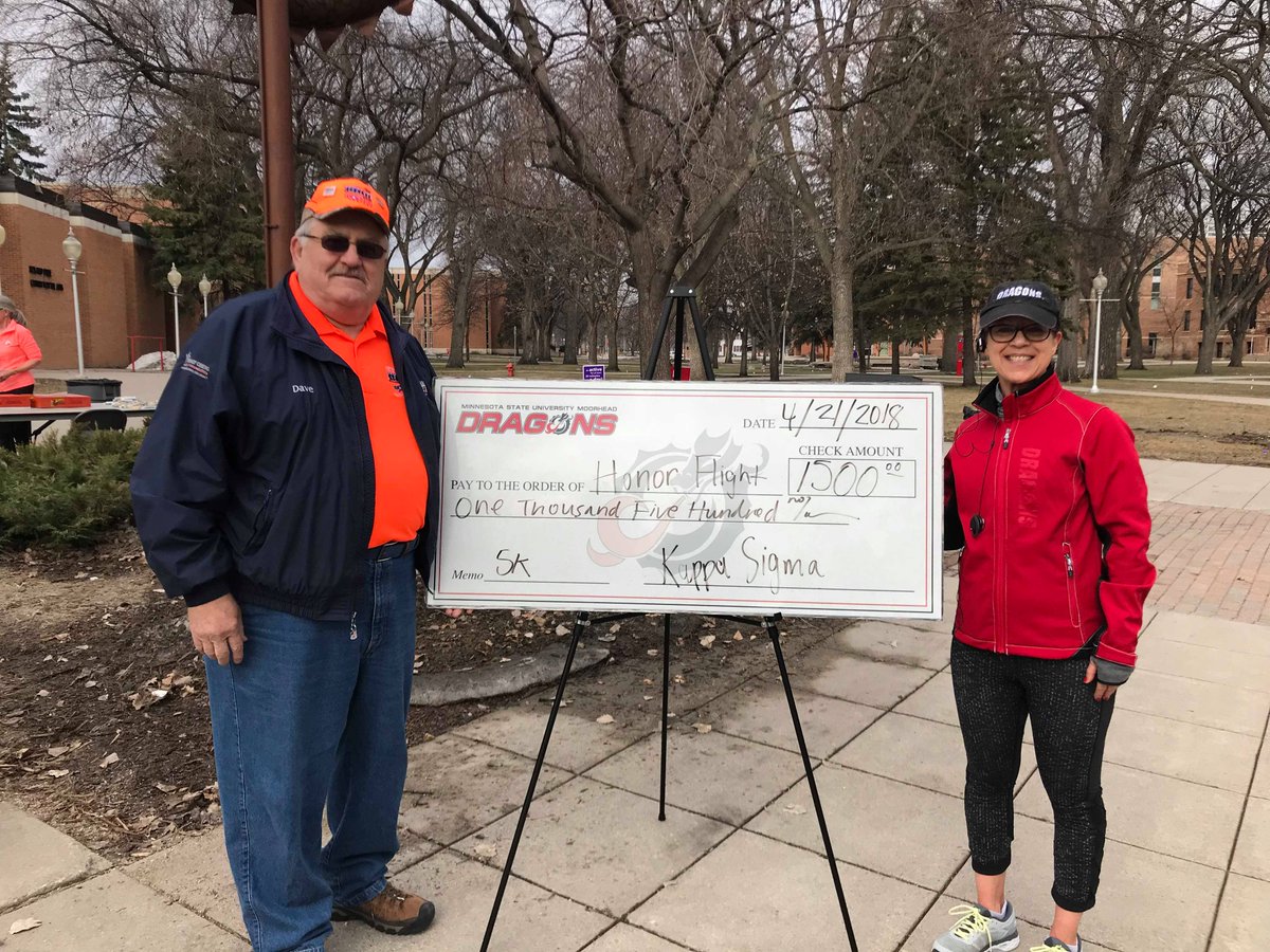 KappaSigmaMSUM's tweet photo. Today was the Kappa Sigma 5K for the Veterans Honor Flight of ND/MN!  Together, we raised over $1500! Thank you to all who helped us, and all the veterans for their service, THANK YOU for your service! #MSUMoorhead #thankyouforyourservice #veteranshonorflight #kappasigma https://t.co/AxoBWgfrbE