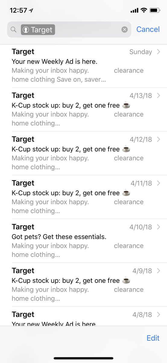 taylorbrowning's tweet photo. .@Target 18 emails this month with 3 repeated subject lines doesn’t make my inbox happy. Step it up - in the meantime, I’m unsubscribed. #marketing #email #fail https://t.co/TDmG0kITwh