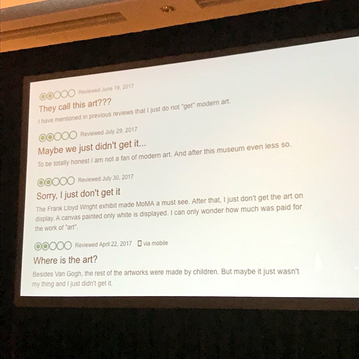 Thanks @sarabod for sharing these hilarious reviews. Looking forward to listening to #apieceofwork with @abbijacobson! #mw18