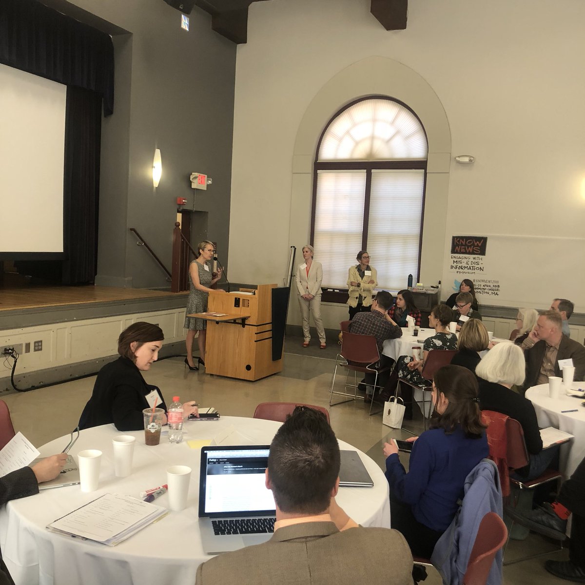 BeyondStacks's tweet photo. We are at “Engaging With Mis- &amp; Dis-Information” Symposium this weekend made possible by @US_IMLS the same org that made our podcast possible! @bibliolaura welcomes the crowd of 80+ #lis #journalists and allied professionals. @SimmonsSLIS #knownews2018 https://t.co/c4tdUchFxh