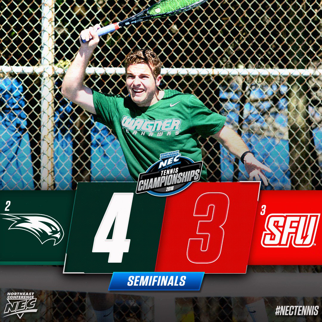 #NECTennis Men's Semifinals 

FINAL SCORE: #2 <a href="/WagnerAthletics/">Wagner Seahawks</a> def. #3 <a href="/SFUathletics/">Saint Francis Red Flash</a>, 4-3

Seahawks win a thriller, advance to their first-ever NEC final.