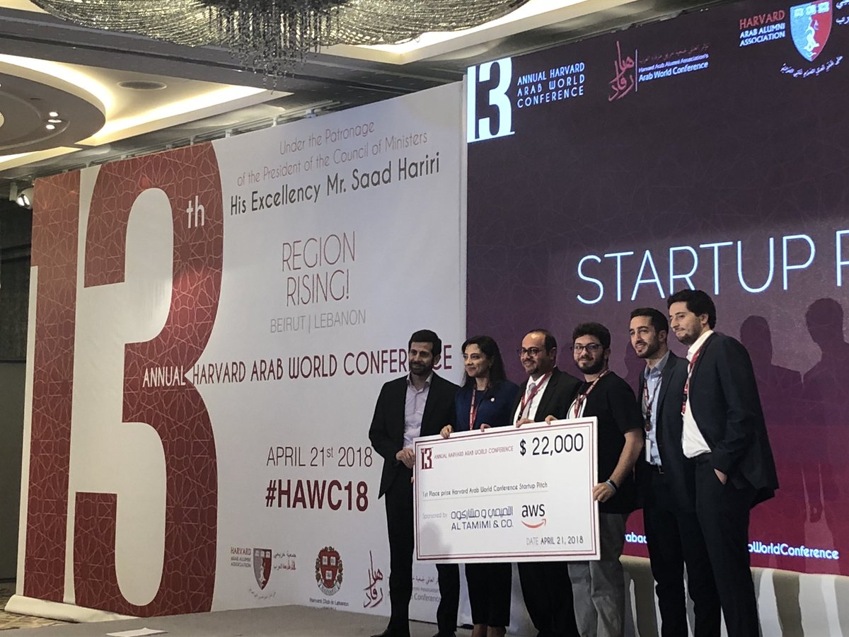 Harvardarabaa's tweet photo. Congratulations Spike for winning the first place prize in our Startup Competition! #HAWC2018 #HarvardArabs #HarvardArabAssociation #Startup #competition https://t.co/xrqrQhDTNj
