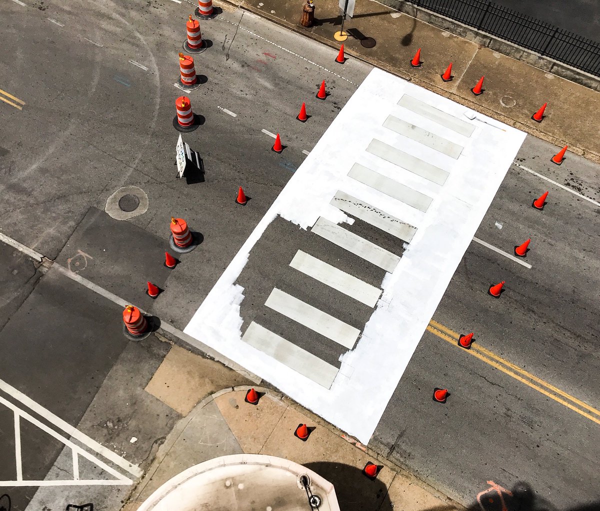 TomorrowBldg's tweet photo. Crosswalk dreams coming true at the corner of Patten Parkway and Georgia Avenue! This is the before...stay tuned for the after. #CleanAndGreenCHA https://t.co/l11TvIKCN4